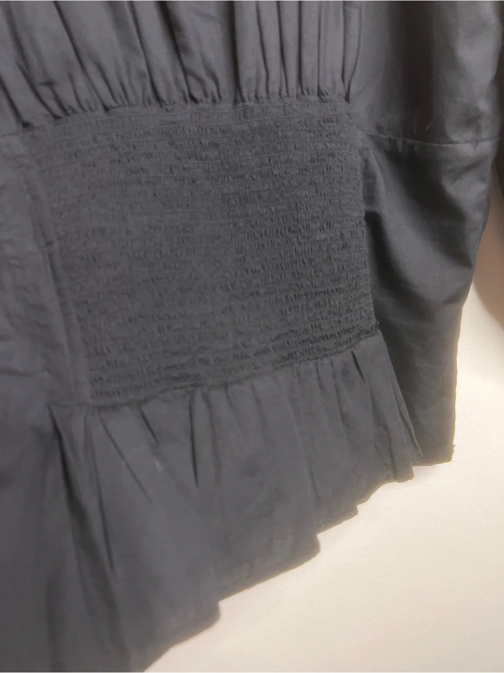 Free People Smocked Teagan Top Puff Sleeves in Black NWT Size Large